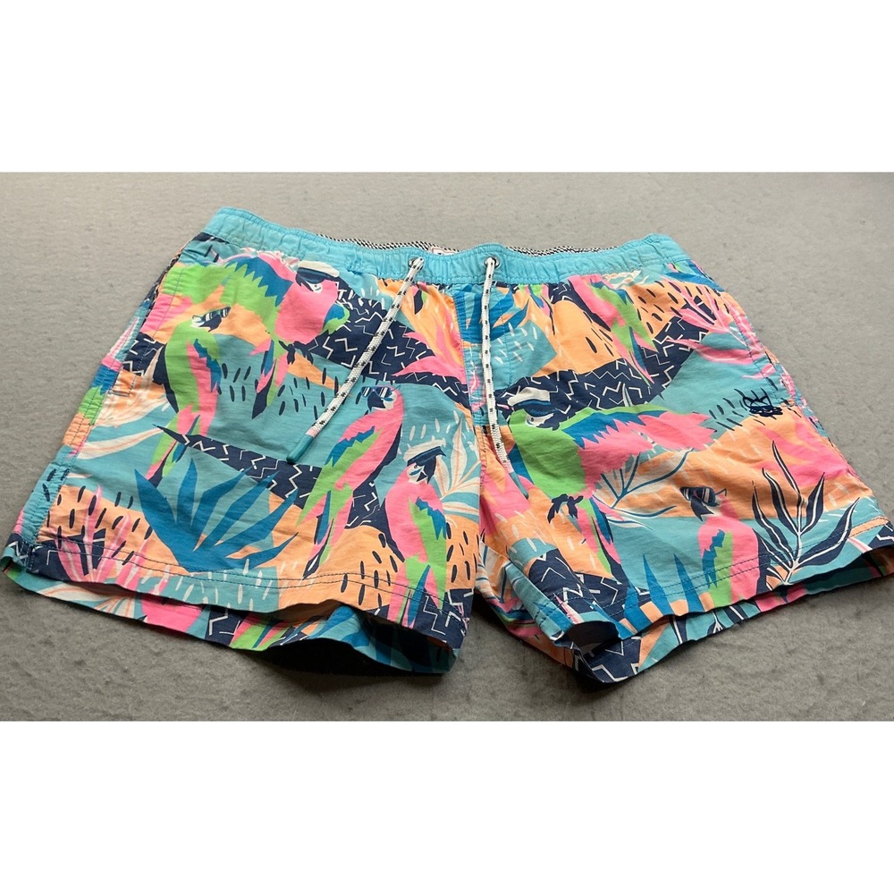Party Pants Tropical Parrot Swim Trunks Neon Multicolor Large Surf Style
